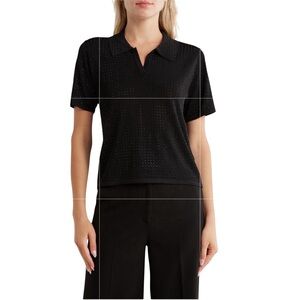 Jason Wu Bejeweled Crop Polo Soft Viscose Blend Sweater NWT XS Black